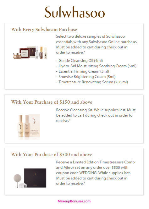 Receive a free 5-piece bonus gift with your $150 Sulwhasoo purchase