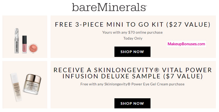 Receive a free 3-pc gift with your $70 bareMinerals purchase