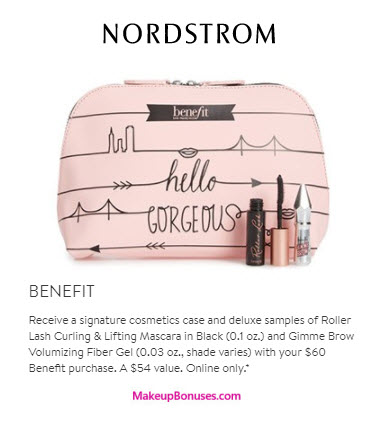 Receive a free 3-pc gift with your $60 Benefit Cosmetics purchase