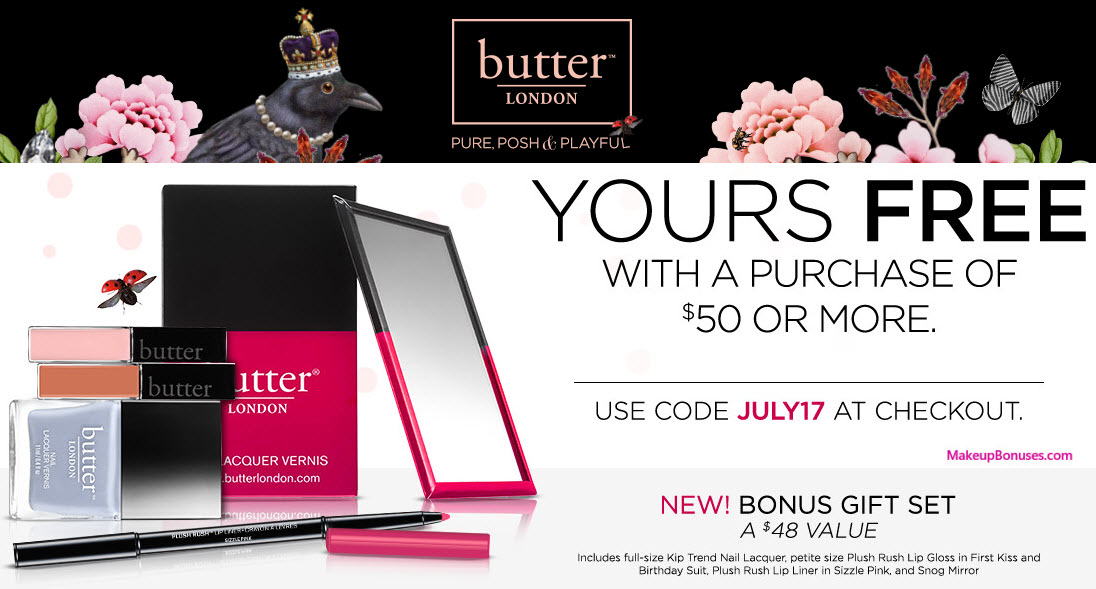 Receive a free 5-pc gift with your $50 Butter London purchase