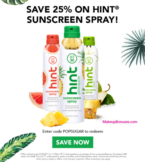Hint Sunscreen 15% off