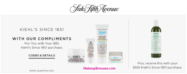 Receive a free 5-piece bonus gift with your $85 Kiehl's purchase