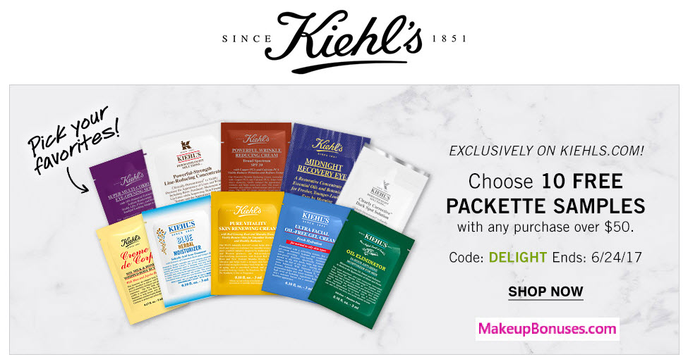 Receive a free 10-pc gift with your $50 Kiehl's purchase