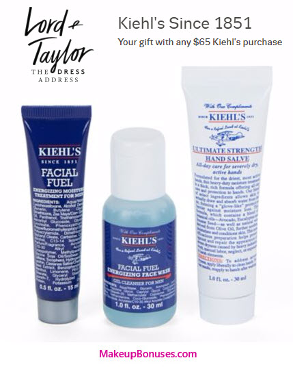 Receive a free 3-pc gift with your $65 Kiehl's purchase