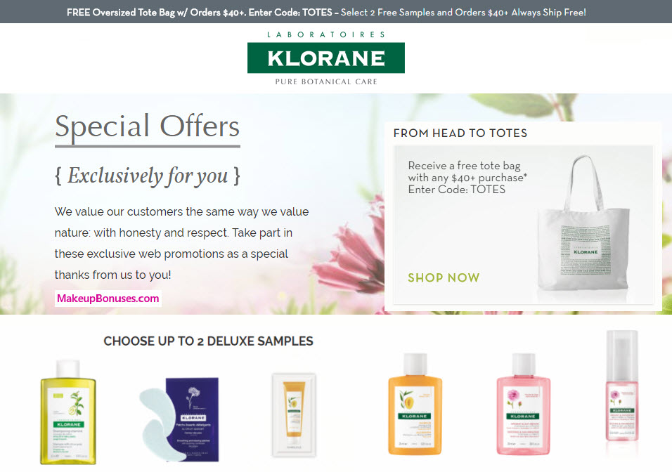Receive a free 2-pc gift with your $40 Klorane purchase