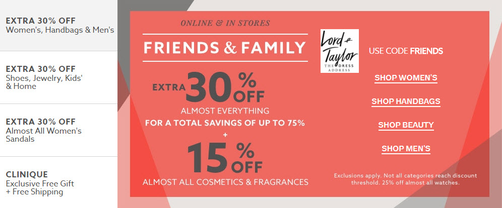 lord and taylor 15% friends and family discount on beauty
