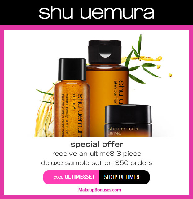 Receive a free 3-pc gift with your $50 Shu Uemura purchase