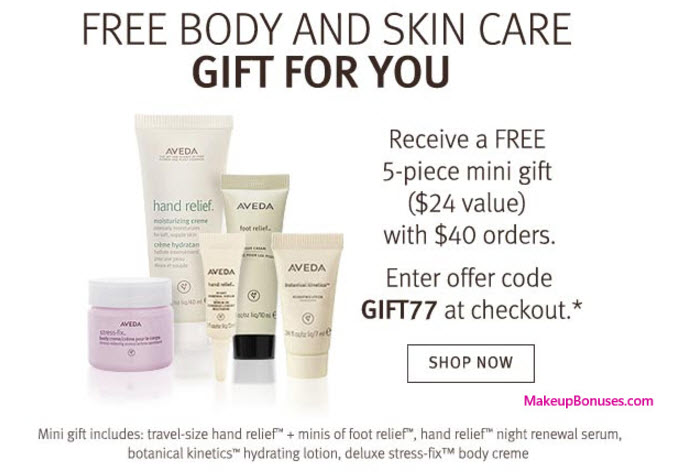 Receive a free 5-pc gift with your $40 Aveda purchase