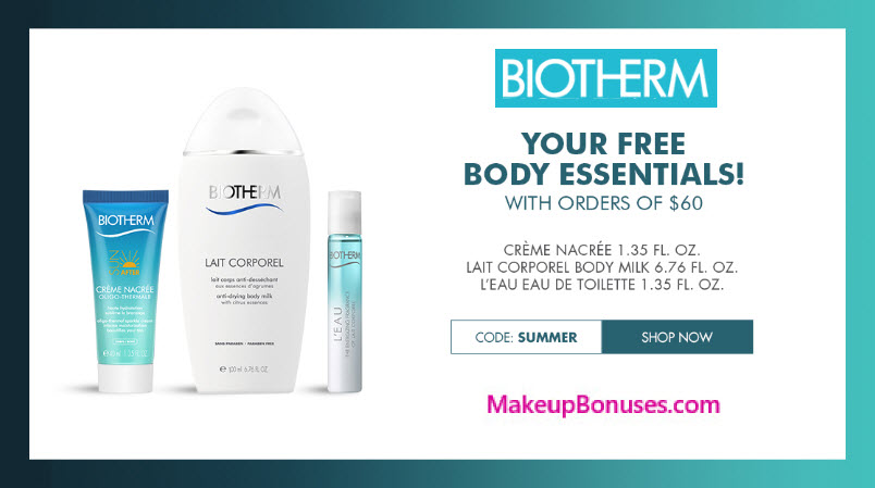 Receive a free 3-pc gift with your $60 Biotherm purchase
