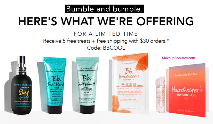 Receive a free 5-pc gift with your $30 Bumble and bumble purchase