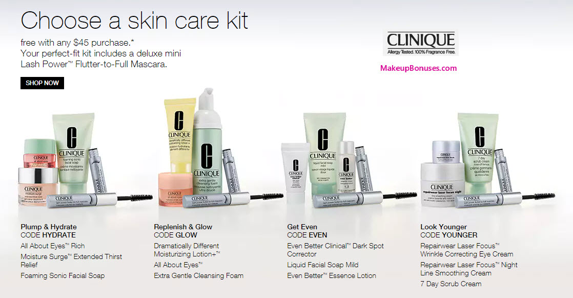 Receive a free 4-pc gift with your $45 Clinique purchase