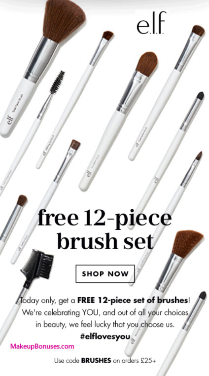 Receive a free 12-pc gift with your $25 ELF Cosmetics purchase