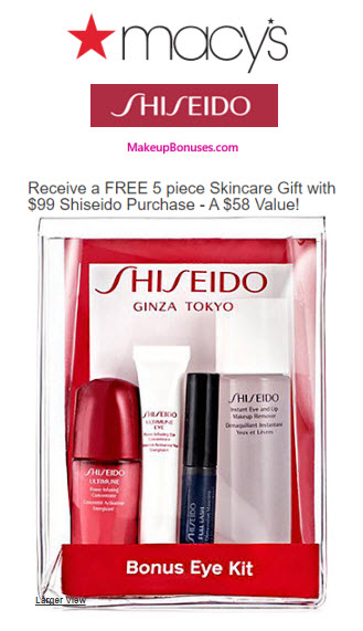 Receive a free 5-pc gift with your $99 Shiseido purchase