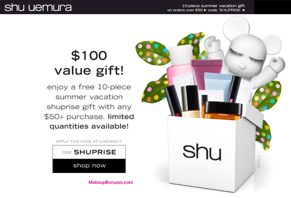 Receive a free 10-pc gift with your $50 Shu Uemura purchase