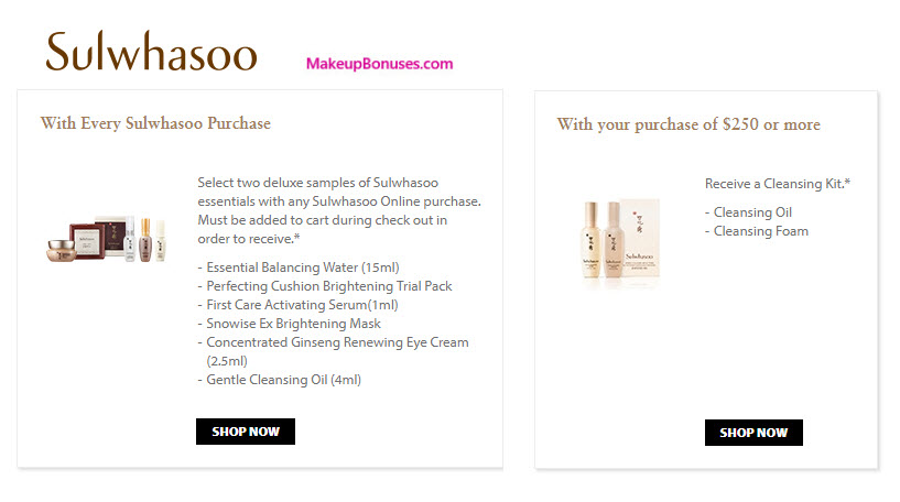 Receive your choice of 4-pc gift with your $250 Sulwhasoo purchase