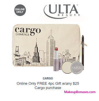 Receive a free 4-pc gift with your $25 Cargo Cosmetics purchase