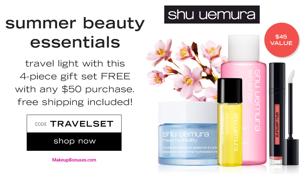 Receive a free 4-pc gift with your $50 Shu Uemura purchase