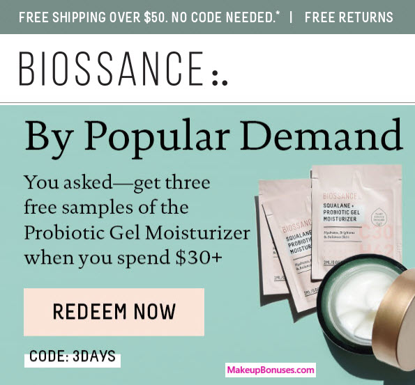 Receive a free 3-pc gift with your $30 Biossance purchase