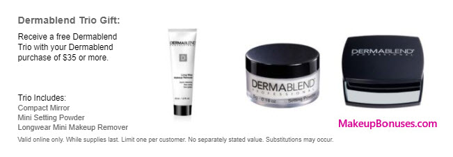 Receive a free 3-pc gift with your $35 Dermablend purchase