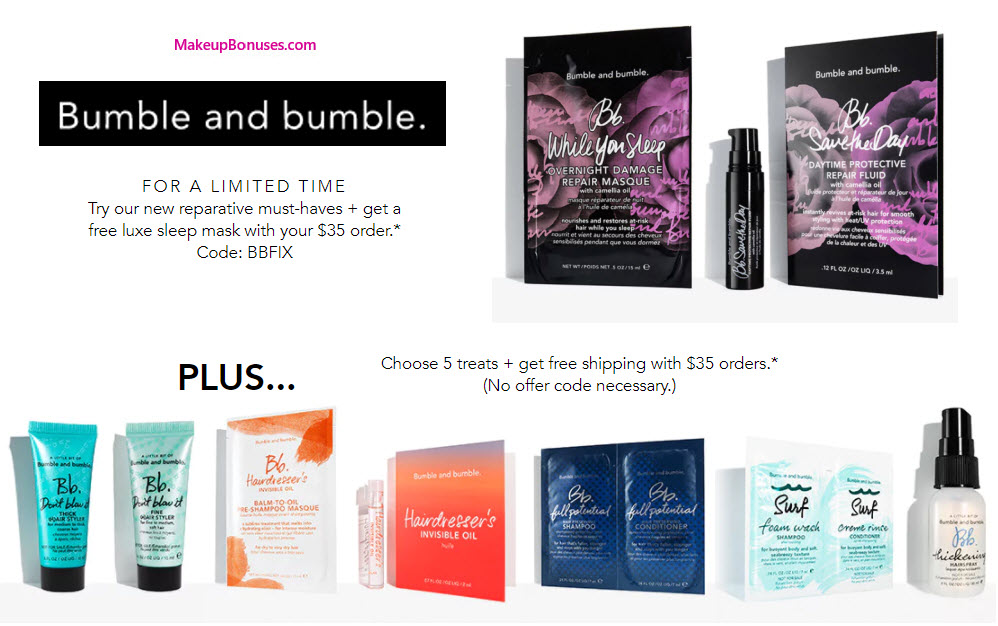 Receive a free 8-pc gift with your $35 Bumble and bumble purchase