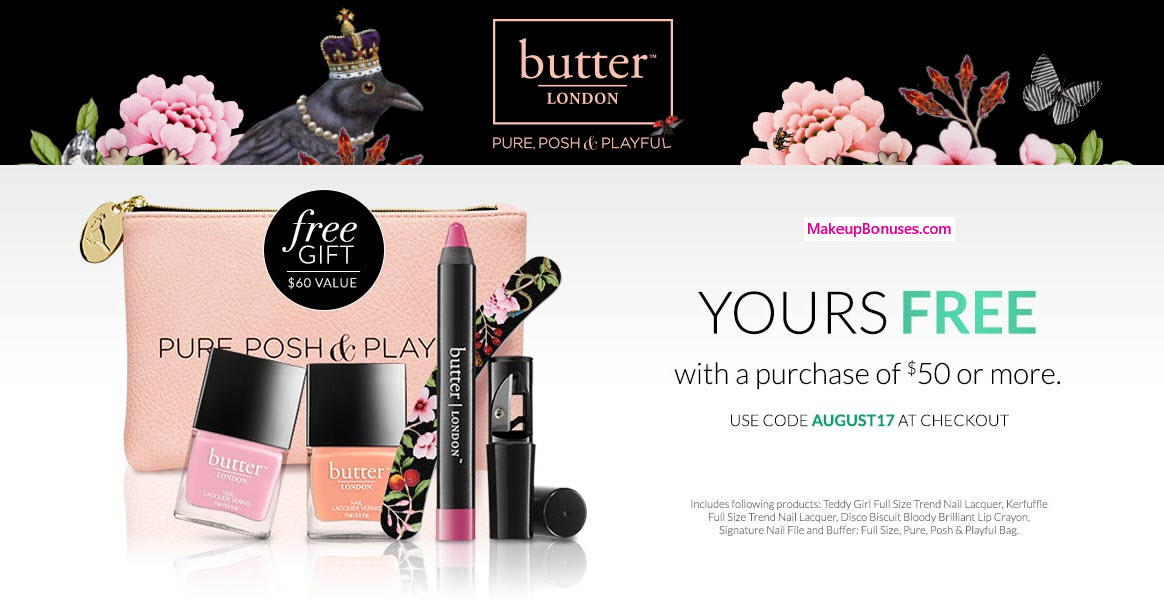 Receive a free 5-pc gift with your $50 Butter London purchase