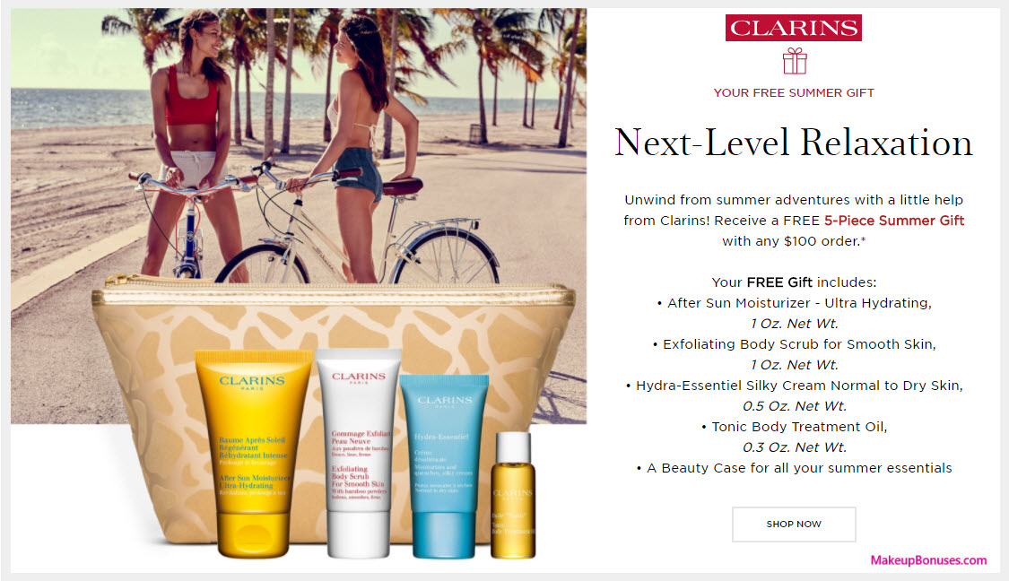 Receive a free 5-pc gift with your $100 Clarins purchase
