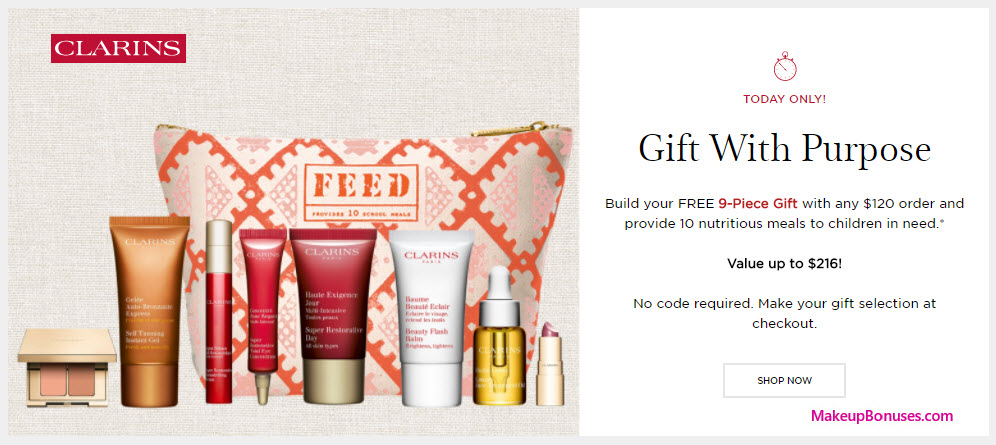 Receive a free 9-pc gift with your $120 Clarins purchase