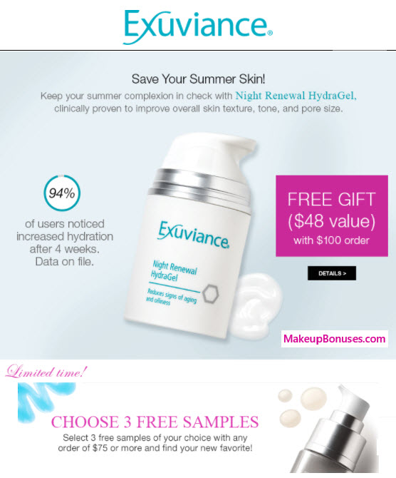 Receive a free 4-pc gift with your $100 Exuviance purchase