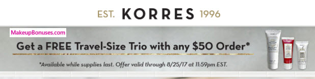 Receive a free 3-pc gift with your $50 Korres purchase