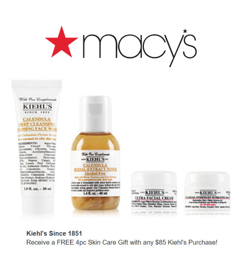 Receive a free 3-pc gift with your $85 Kiehl's purchase