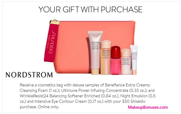 Receive a free 6-pc gift with your $50 Shiseido purchase