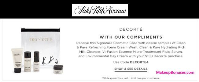 Receive a free 5-pc gift with your $150 Decorté purchase