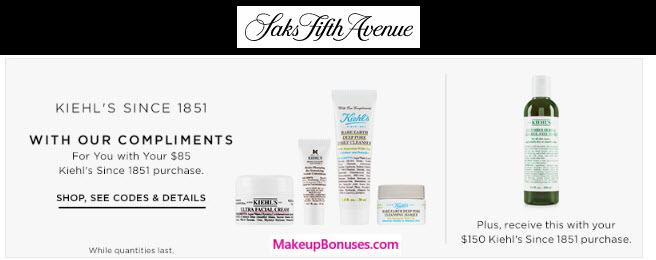 Receive a free 5-pc gift with your $150 Kiehl's purchase