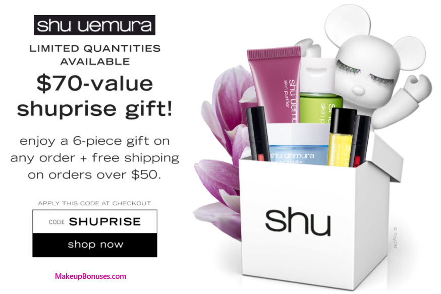 Receive a free 6-pc gift with your $50 Shu Uemura purchase