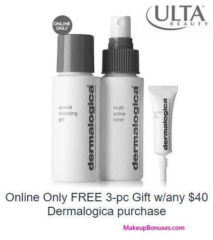 Receive a free 3-pc gift with your $40 Dermalogica purchase