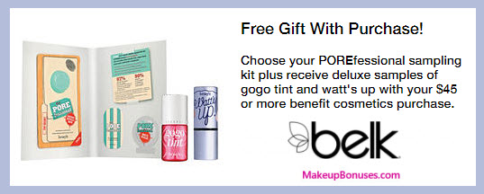 Receive a free 3-pc gift with your $45 Benefit Cosmetics purchase