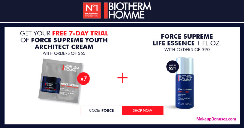 Receive a free 7-pc gift with your $65 Biotherm purchase
