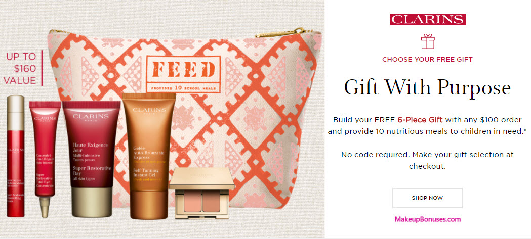 Receive your choice of 6-pc gift with your $100 Clarins purchase
