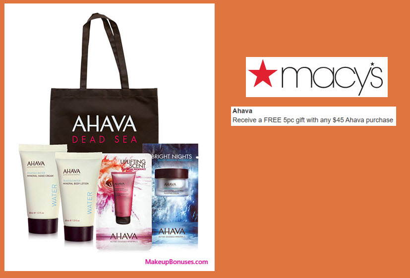 Receive a free 5-pc gift with your $45 AHAVA purchase