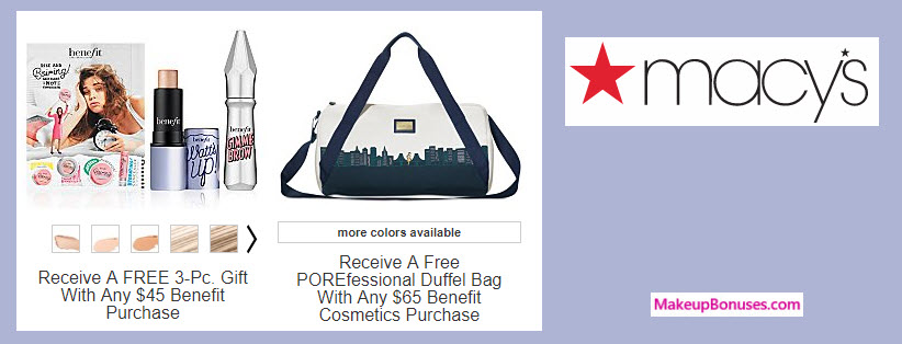 Receive a free 4-pc gift with your $65 Benefit Cosmetics purchase