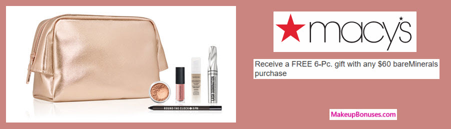 Receive a free 6-pc gift with your $60 bareMinerals purchase