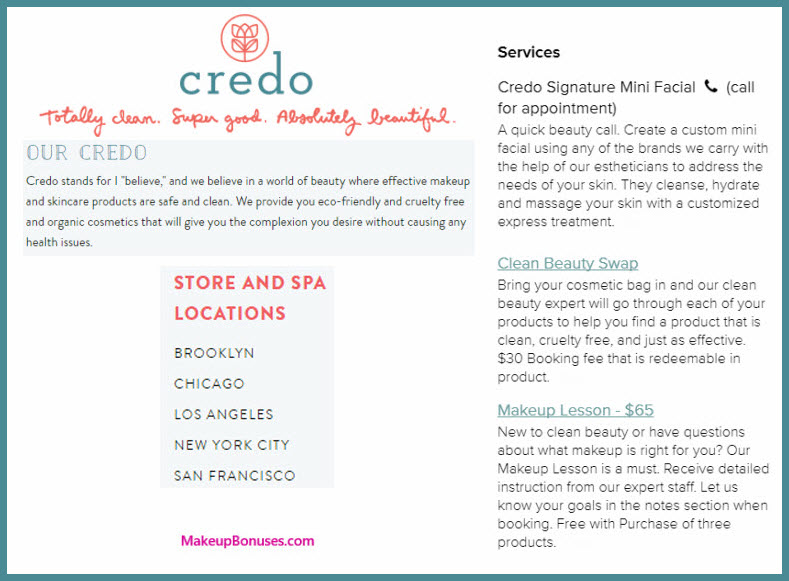 Credo Beauty Services - MakeupBonuses.com