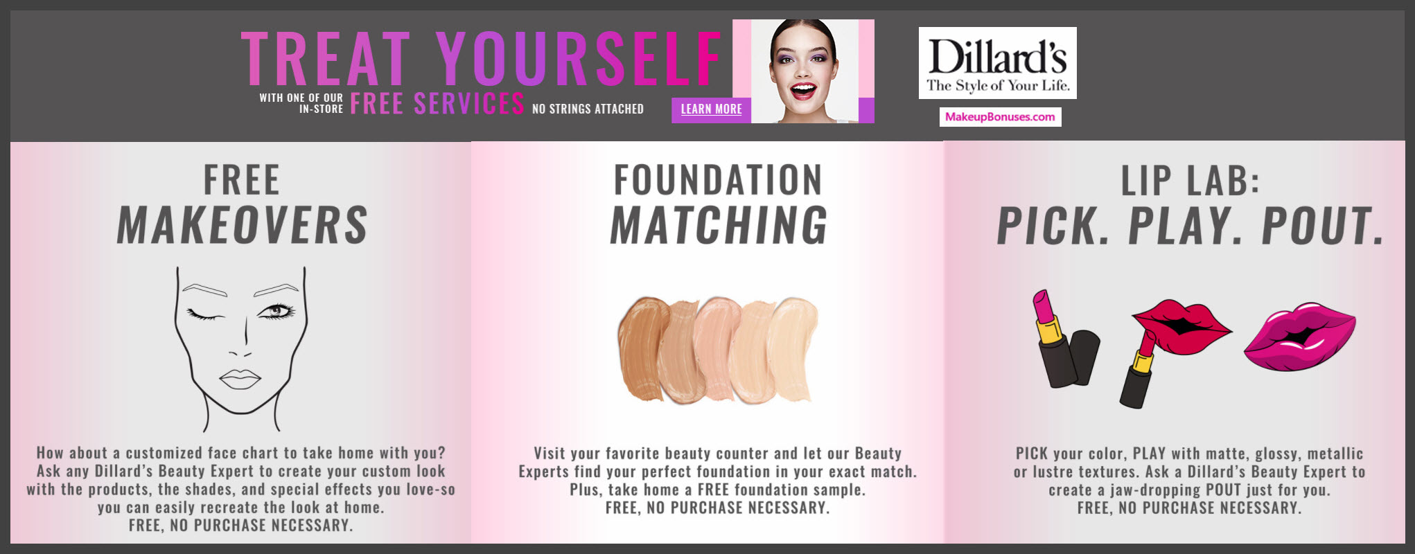 Dillard's Free Beauty Services - MakeupBonuses.com