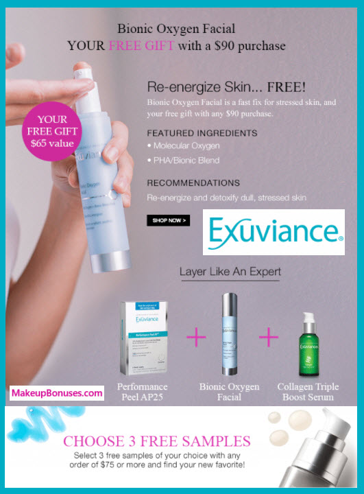 Receive a free 4-pc gift with your $90 Exuviance purchase