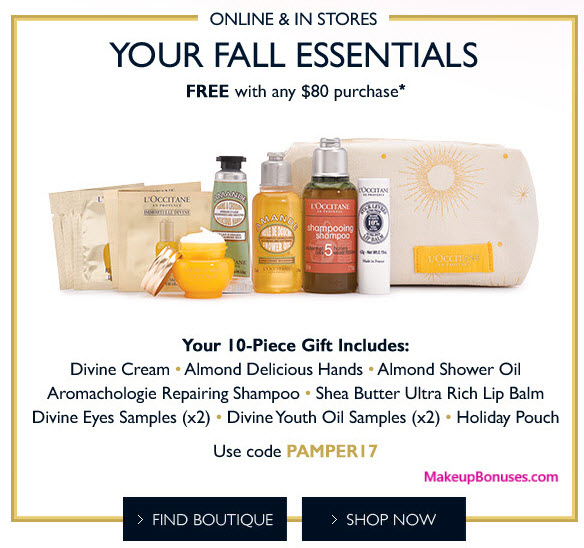 Receive a free 10-pc gift with your $80 L'Occitane purchase