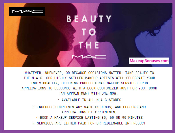 MAC Cosmetics Beauty Services - Free Makeovers & More - MakeupBonuses.com