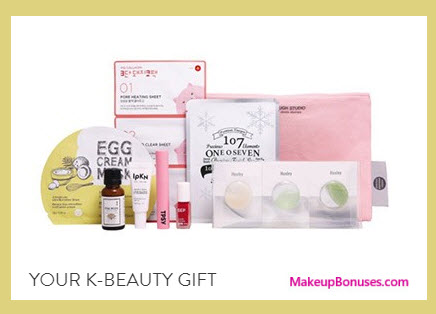 Receive a free 11-pc gift with your $65 on K-Beauty purchase