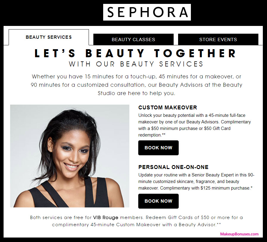 Sephora Beauty Svs - Free Mini Makeover or Mini Facial - MakeupBonuses.com