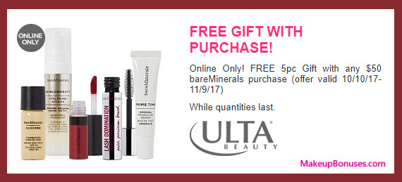 Receive a free 5-pc gift with your $50 bareMinerals purchase