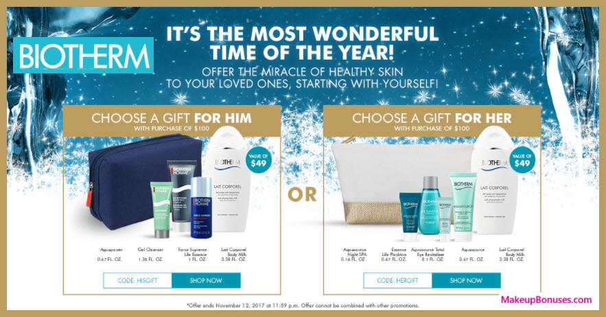 Receive your choice of 5-pc gift with your $100 Biotherm purchase